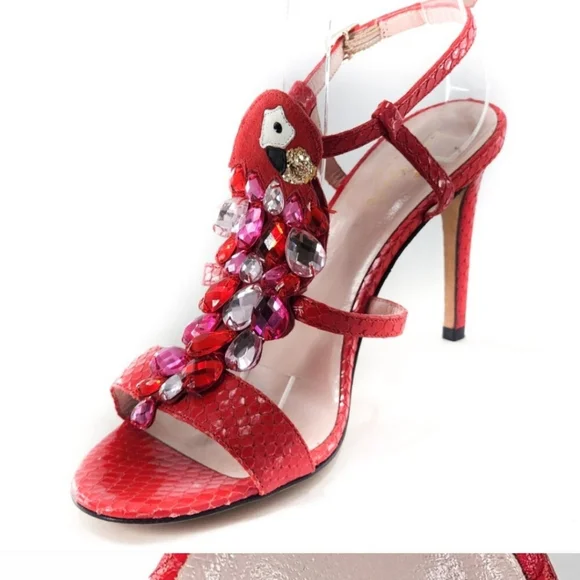 Kate Spade Red Idalou Parrot Sparkly Gem Ankle Strap Heels - Size 9 - Picture 3 of 13